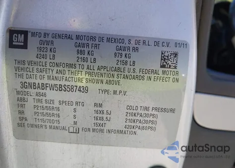 2011 Chevrolet Hhr Lt from USA, damaged, VIN 3GNBABFW5BS587439